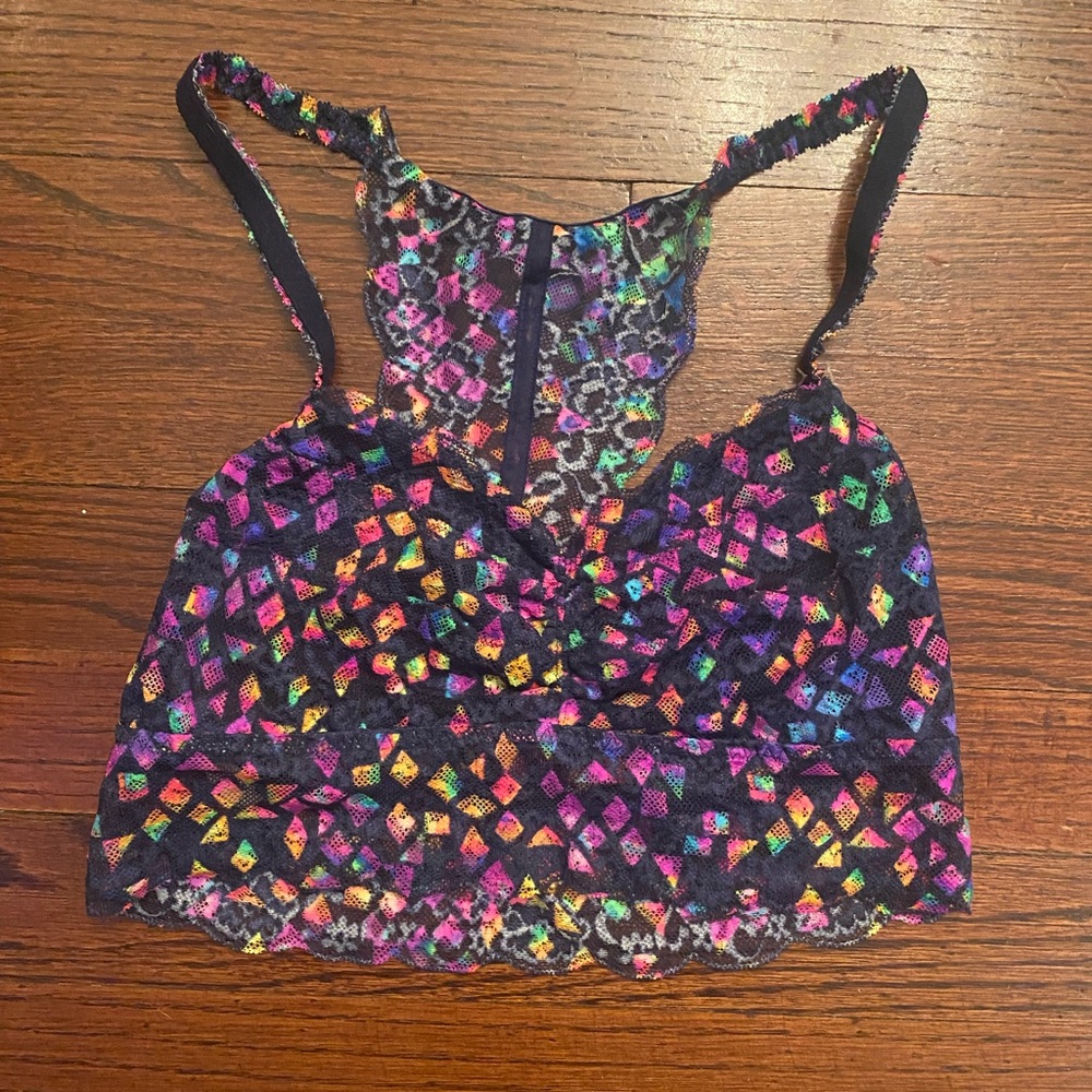 NWOT | VS PINK | Geometric Print Cropped Lace Bralette | Size S